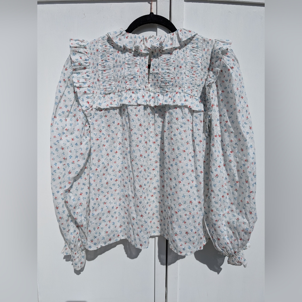 Doen Floral Ruffle Blouse - White and Pink - Picture 6 of 8
